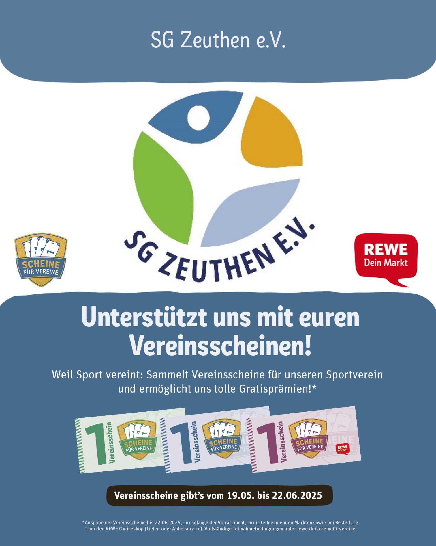 Vom 19.05. bis 22.06.2025 REWE-Vereinsscheine sammeln